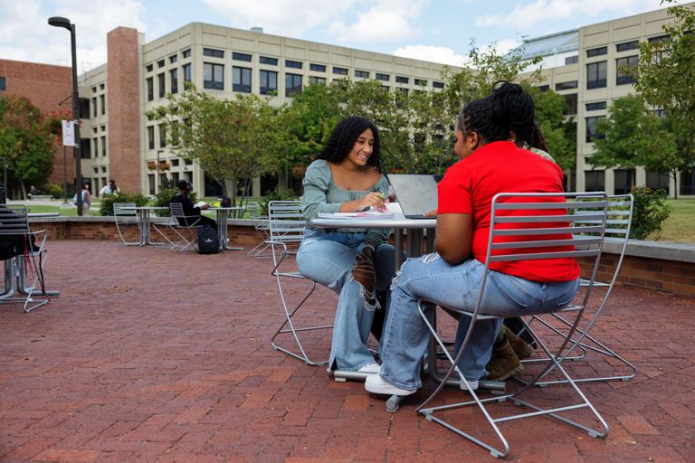 Students studying outside.