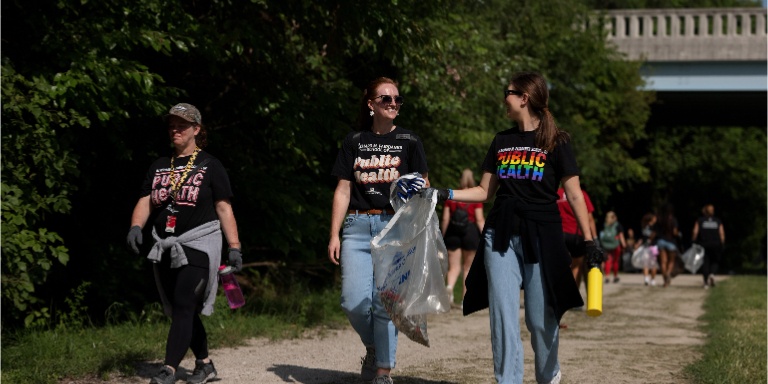 Women participating in the white river bridge cleanup