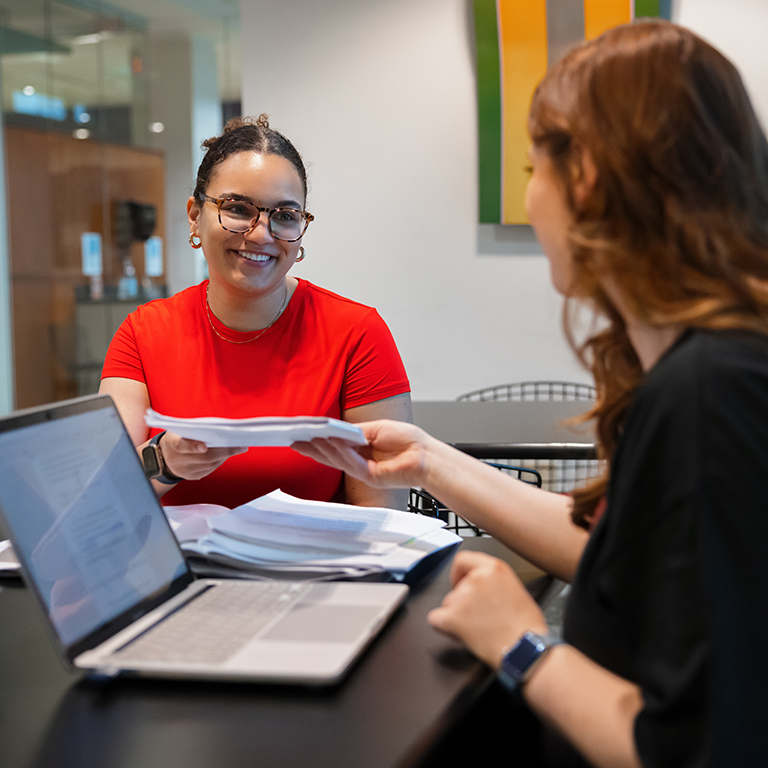 A student talking with an advisor