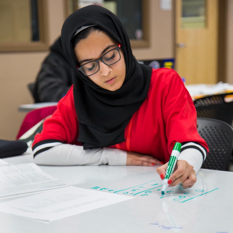 A student practicing math